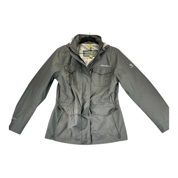 Eddie Bauer Women’s Medium Rain Jacket Weatheredge Plus dark gray hooded zip up - Picture 7 of 9